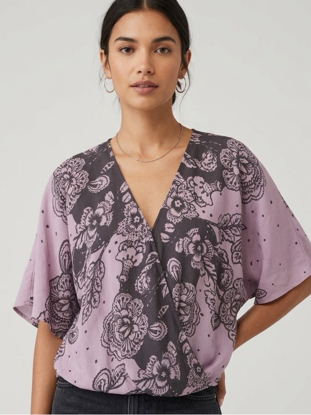 lovestitch Lavender Floral Wrap V-Neck Blouse
